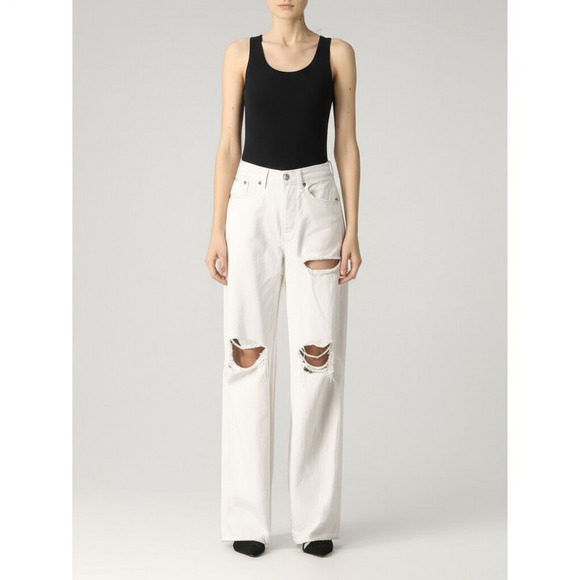 PISTOLA Womens Jeans Size 26 White High Rise Distressed Ripped Denim - Picture 1 of 10